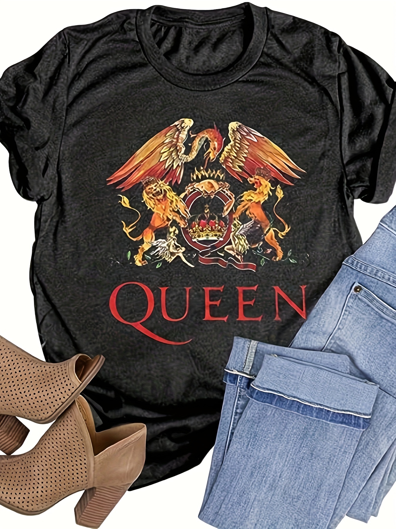 Women Vintage T Shirt Rock Queen Band Graphic Shirts Short Sleeve Tops 