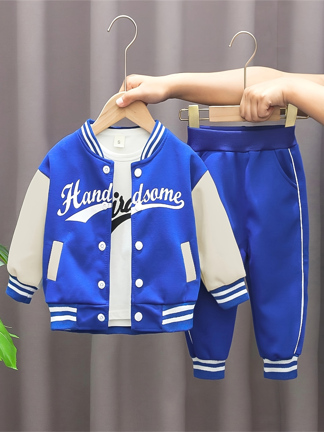 Boy's Color Clash Varsity Jacket Outfit, M Patched Bomber Jacket &  Sweatpants Set, Casual Long Sleeve Top, Toddler Kid's Clothes For Spring  Fall Outdoor, As Gift - Temu