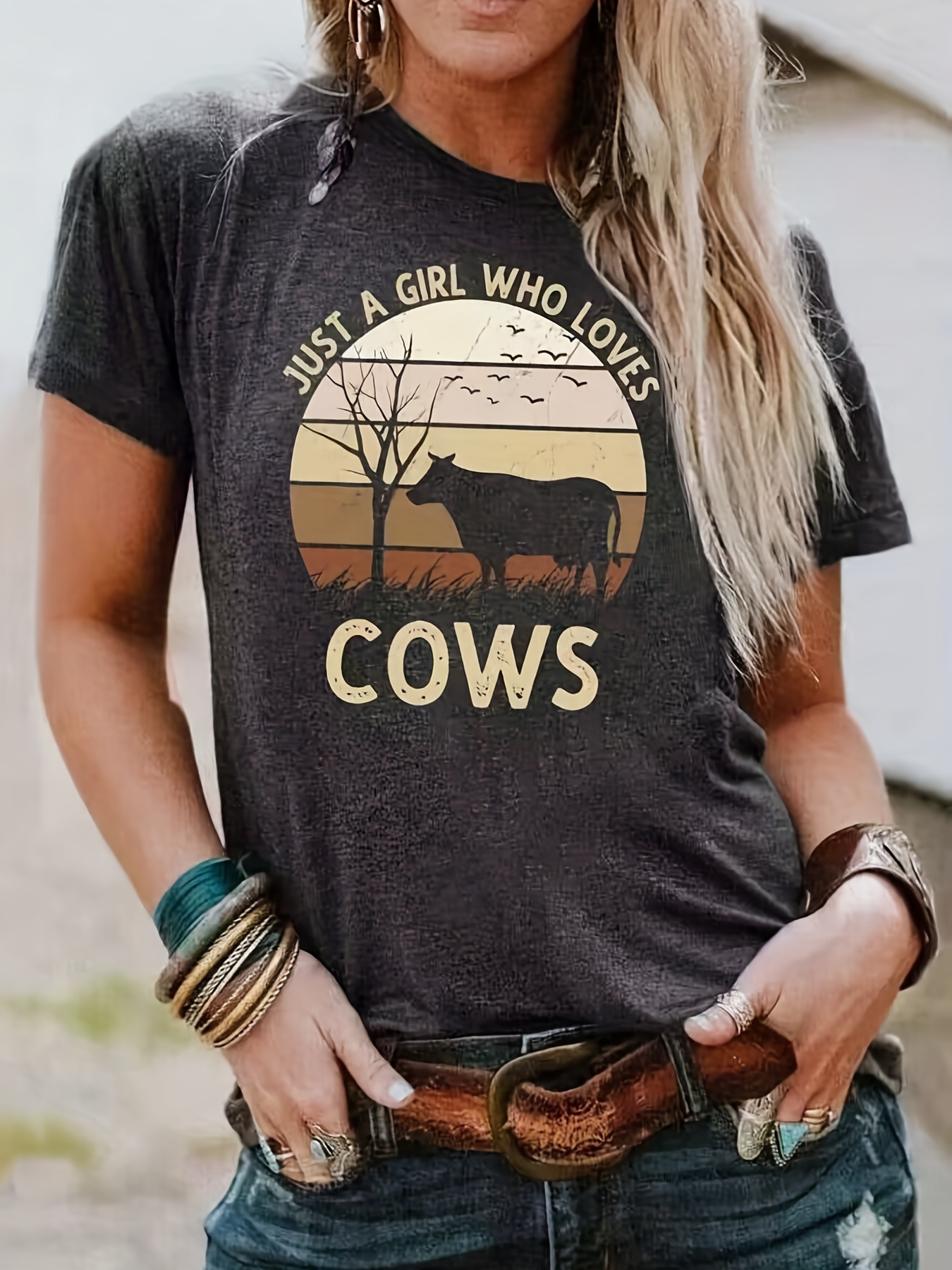 Western Style Print T-shirts Women Loose Short Sleeve Preppy