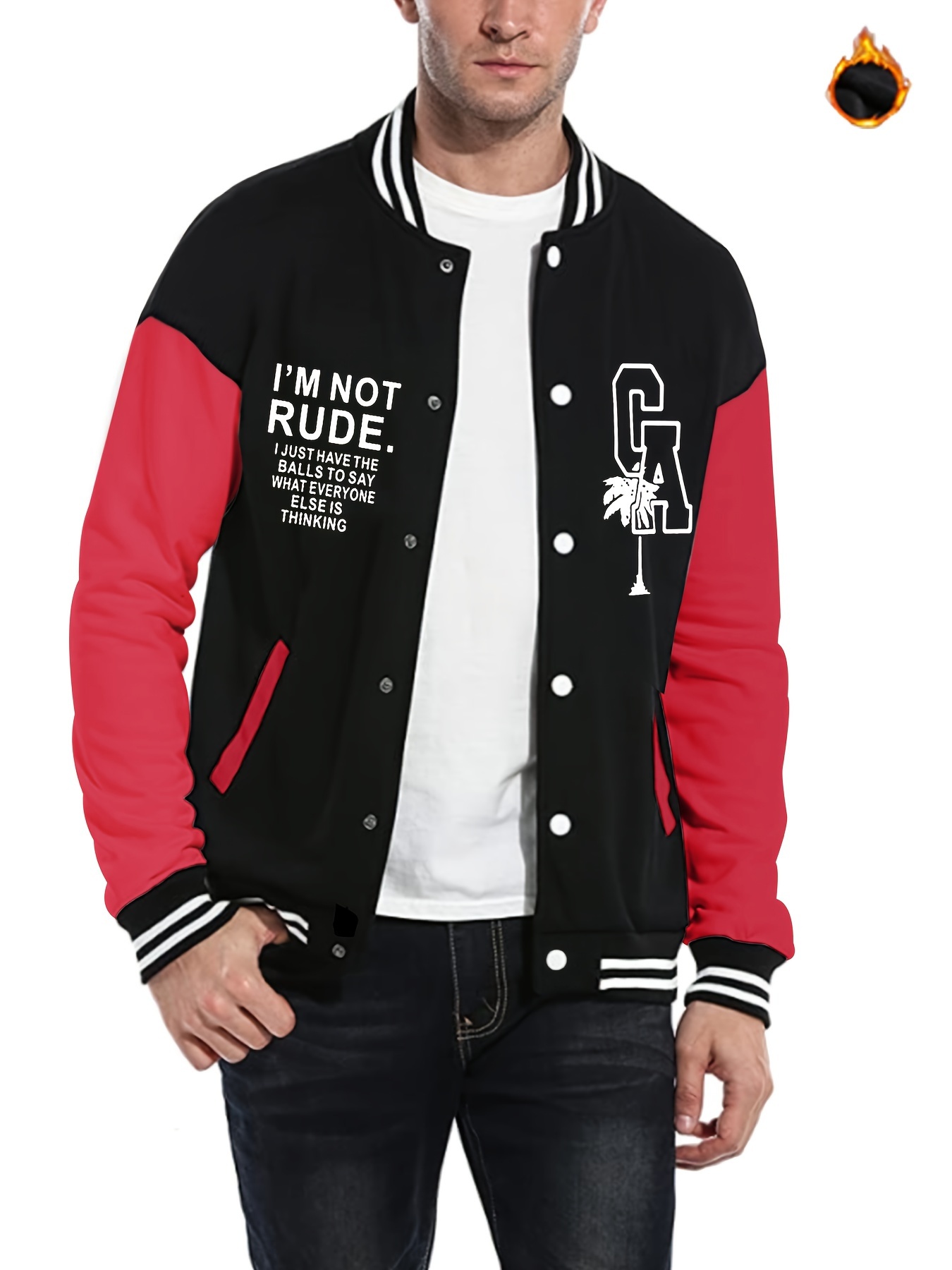 Chaqueta Universitaria Estampado Letras Hombre Elegante - Temu