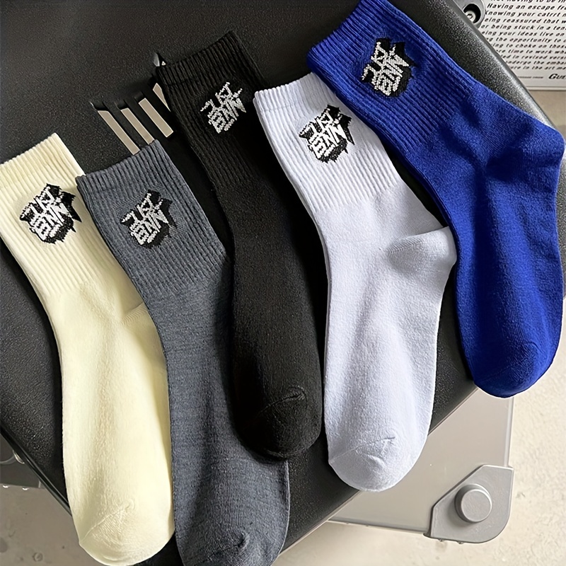 3pairs Men Striped Print Fashionable Crew Socks For Daily Life