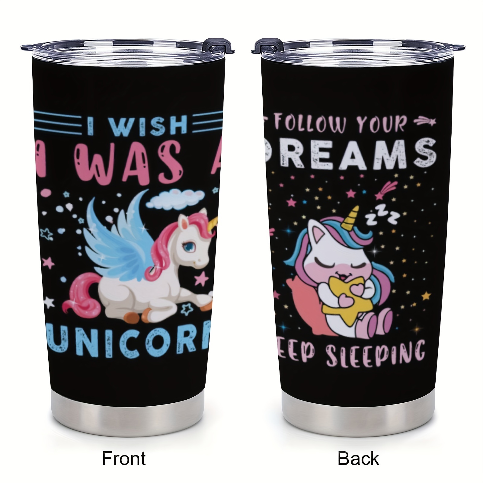 Custom Kids Tumbler Stainless Steel Water Bottle - Birthday Party Favors Gifts, Unicorn & Rainbows | Andaz Press