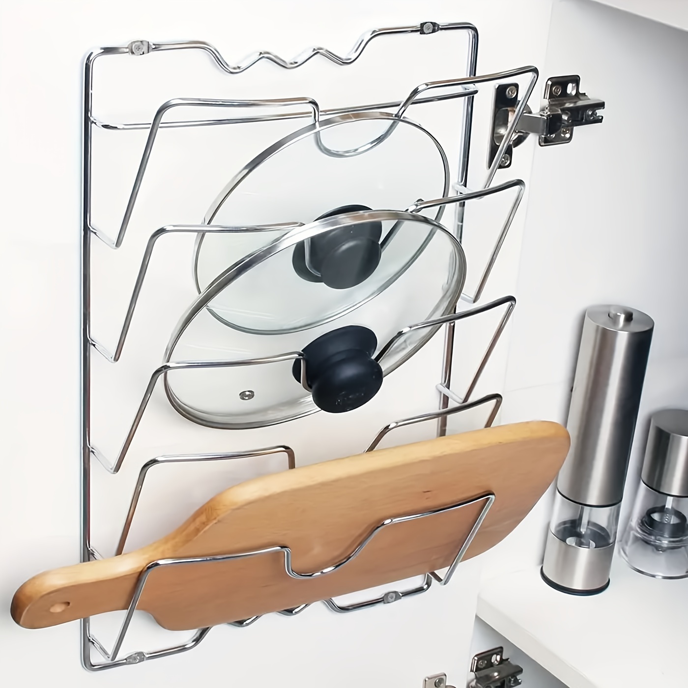 1pc, Pot And Pan Organizer Rack For Cabinet,Pot Lid Organizer Holder,  Adjustable Kitchen Shelves, Metal Drying Pot Rack, Cover Lid Rest Stand,  Spoon H