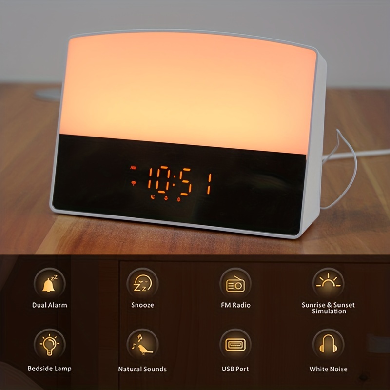  OrangeLight Reloj despertador con luz de amanecer con  simulación de amanecer y atardecer, 25 sonidos de naturaleza, 12 colores,  luz nocturna, alarmas duales y función de repetición, ayuda para dormir 