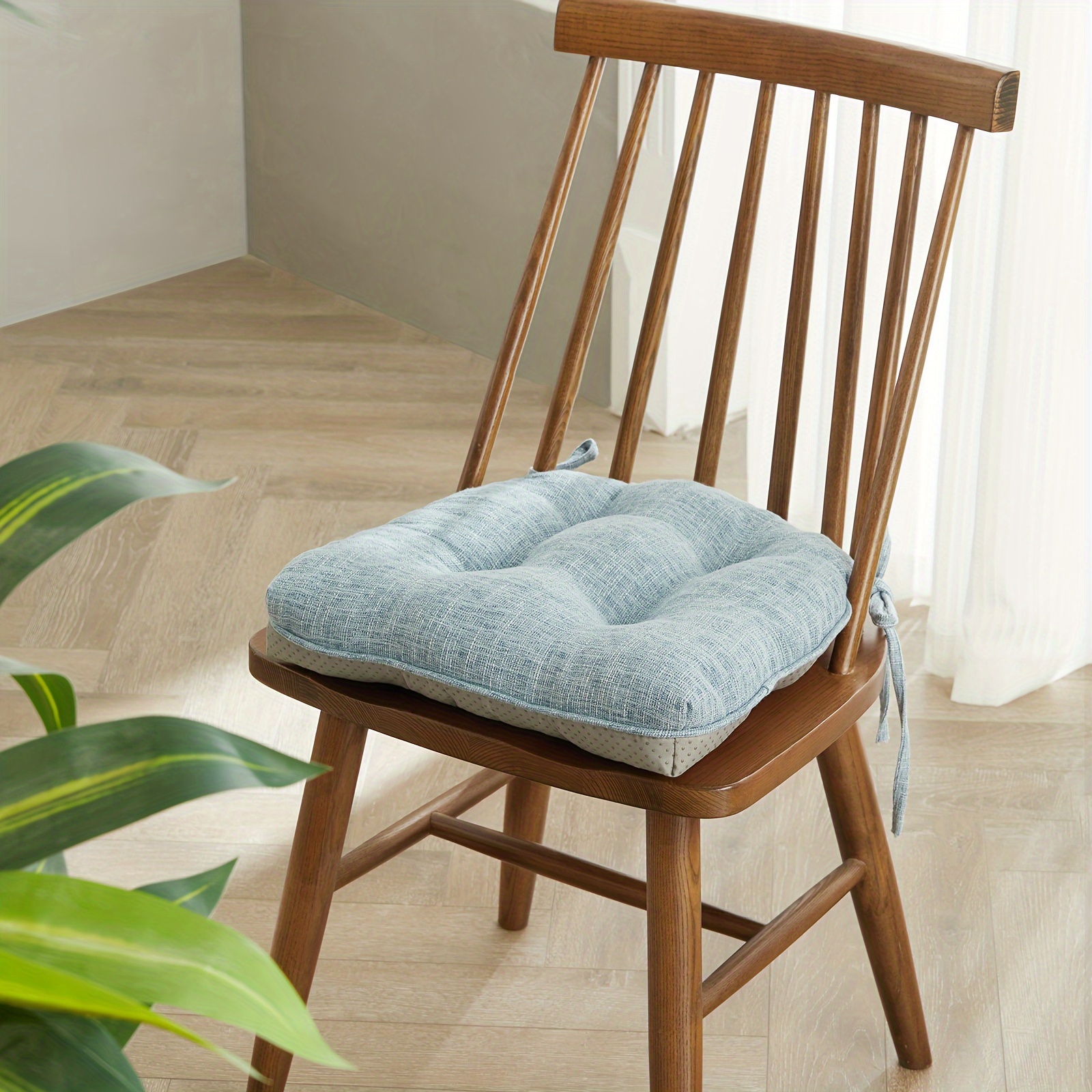 Cojín para silla con diseño de cuadros azules suaves y gruesos, 1