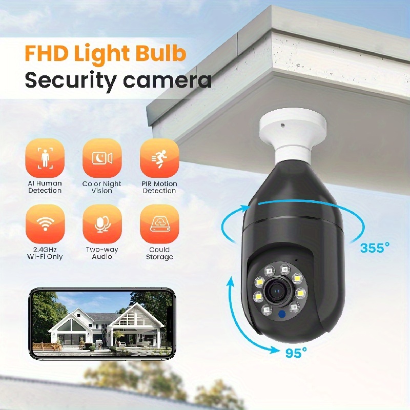 Camara De Seguridad 1080P Bombilla Oculta Espia WiFi Inalambrica Luz  Movimiento