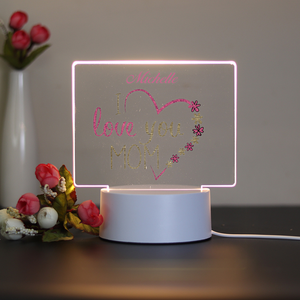  Lámpara de fotos personalizada con luz LED 3D grabada con  nombre y palabras, letrero de luz acrílica, soporte de madera, lámpara de  mesa para mamá, papá, niños, niñas, cumpleaños, aniversario, día
