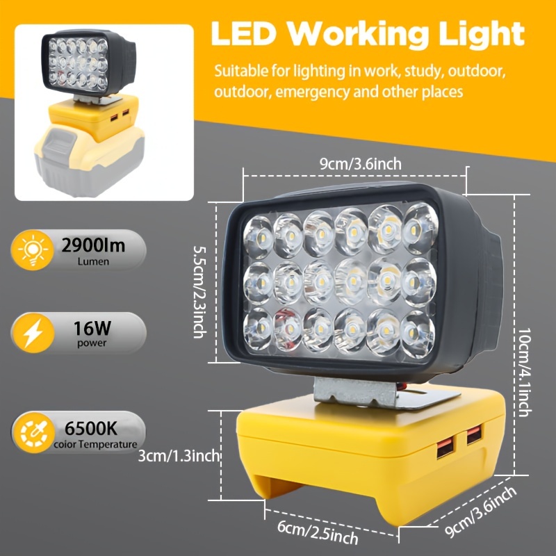 For DeWalt Makita Ryobi 18V 20V Li-ion battery Led Portable Spotlight Super  Bright Led Work Light Lampe Led light