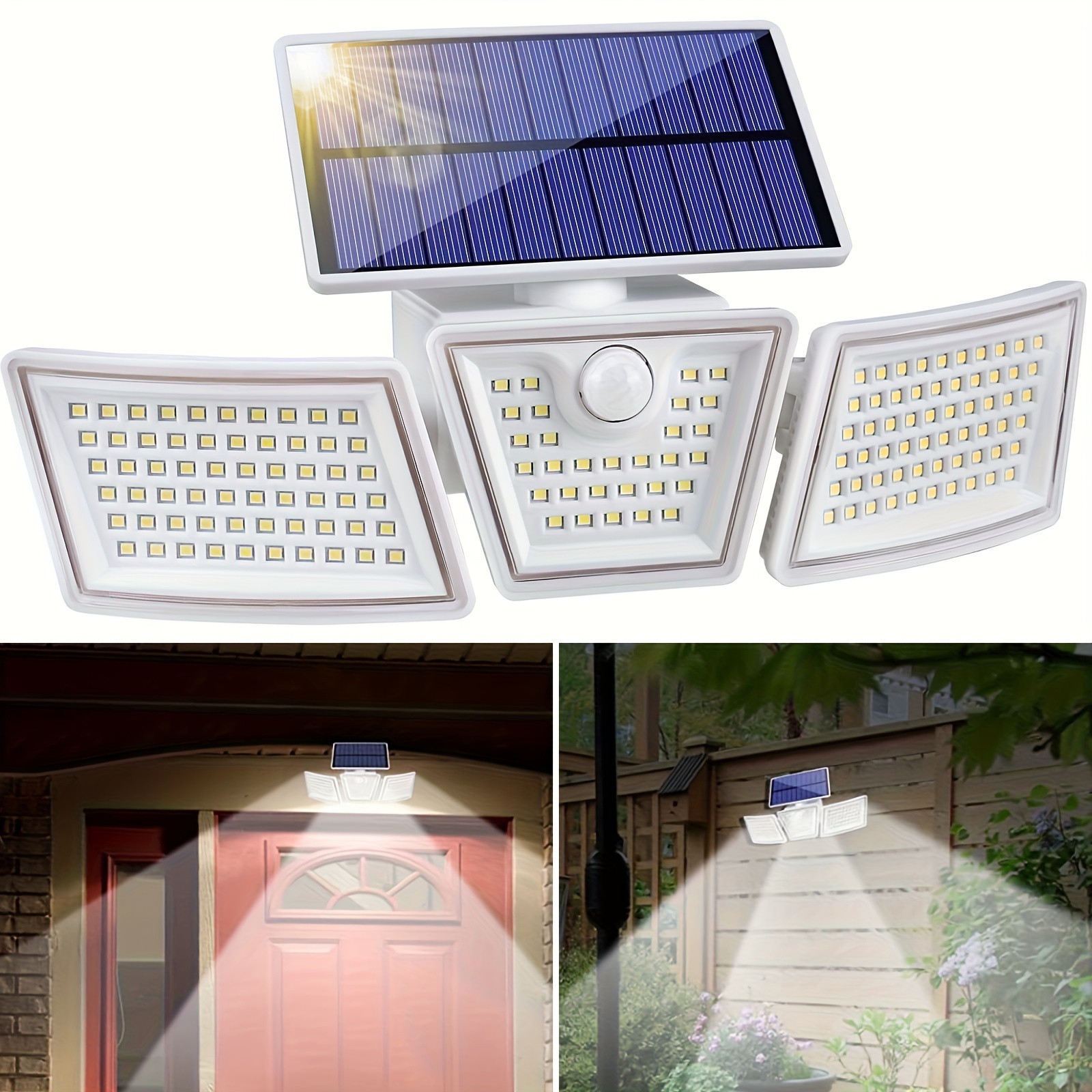 Pack de 4 Apliques Luces Solares con Detector de Movimiento para Exterior  LED 3 Modos Impermeable Lámpara de Pared Jardín Patio Valla Garaje