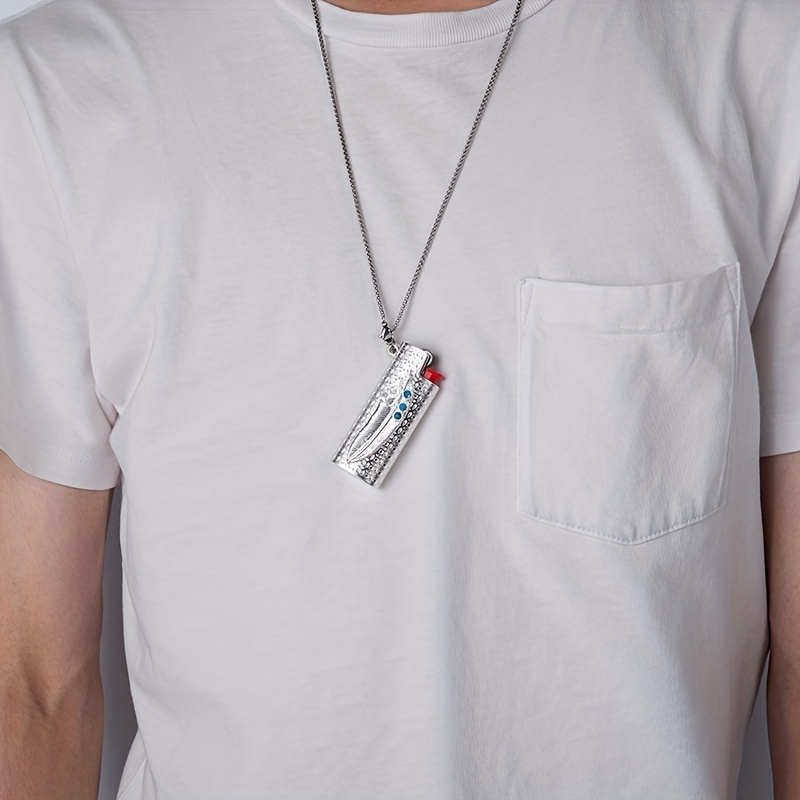 Wholesale Metal Lighter Case Custom logo Necklace Pendant Chain J3