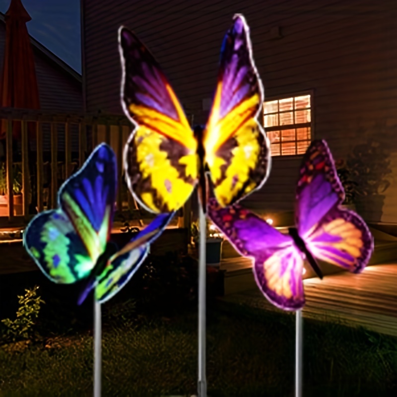 2pcs Luz De Mariposa De 3 Cabezas Solar, Luz Decorativa De Jardín Exterior,  Luz De Ambiente De Jardín Con Enchufe Solar - Temu