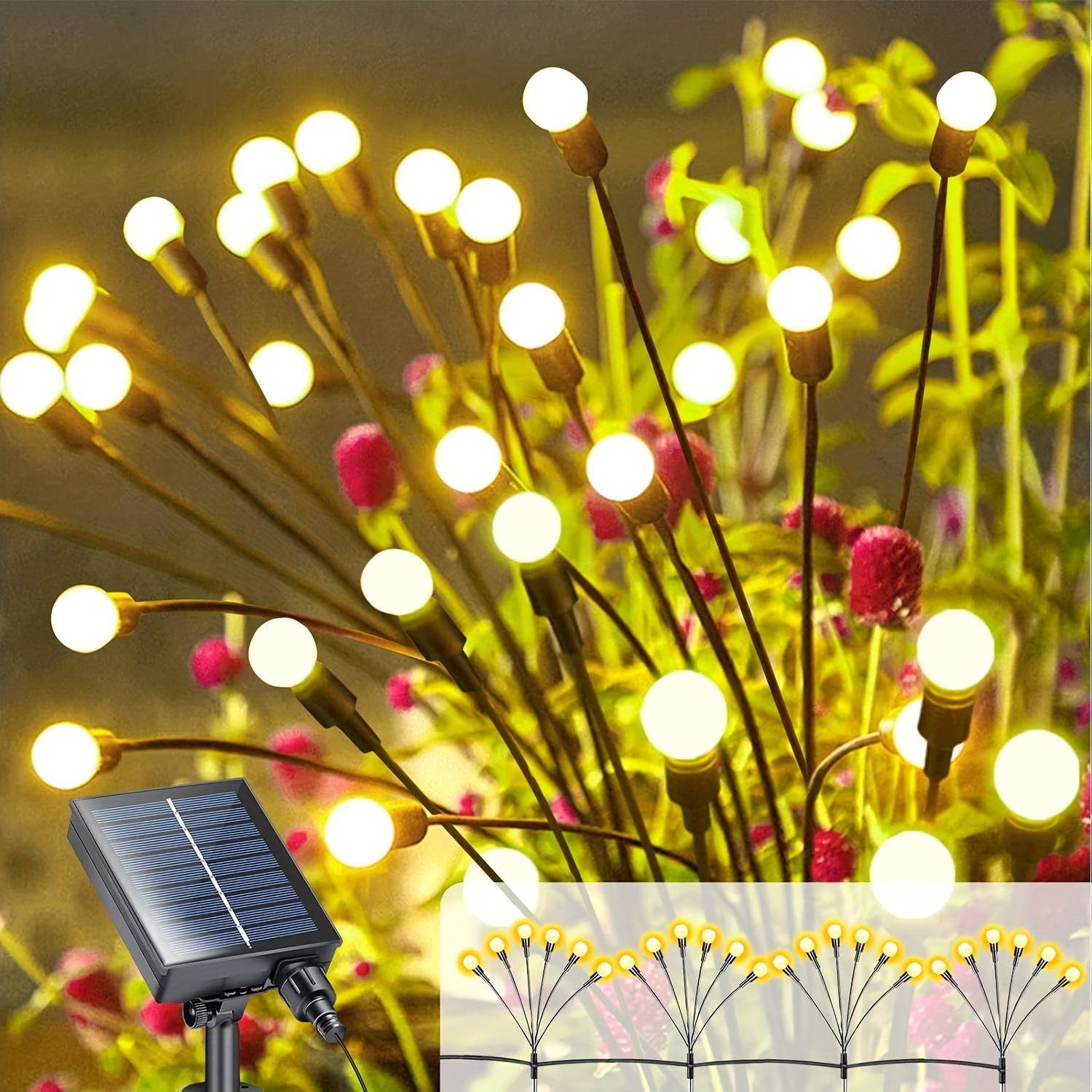Luces LED solares para exteriores, lámpara de paisaje de luciérnaga,  decoración de jardín, fuegos artificiales impermeables para el hogar,  decoración navideña para terraza y balcón – Los mejores productos en la  tienda