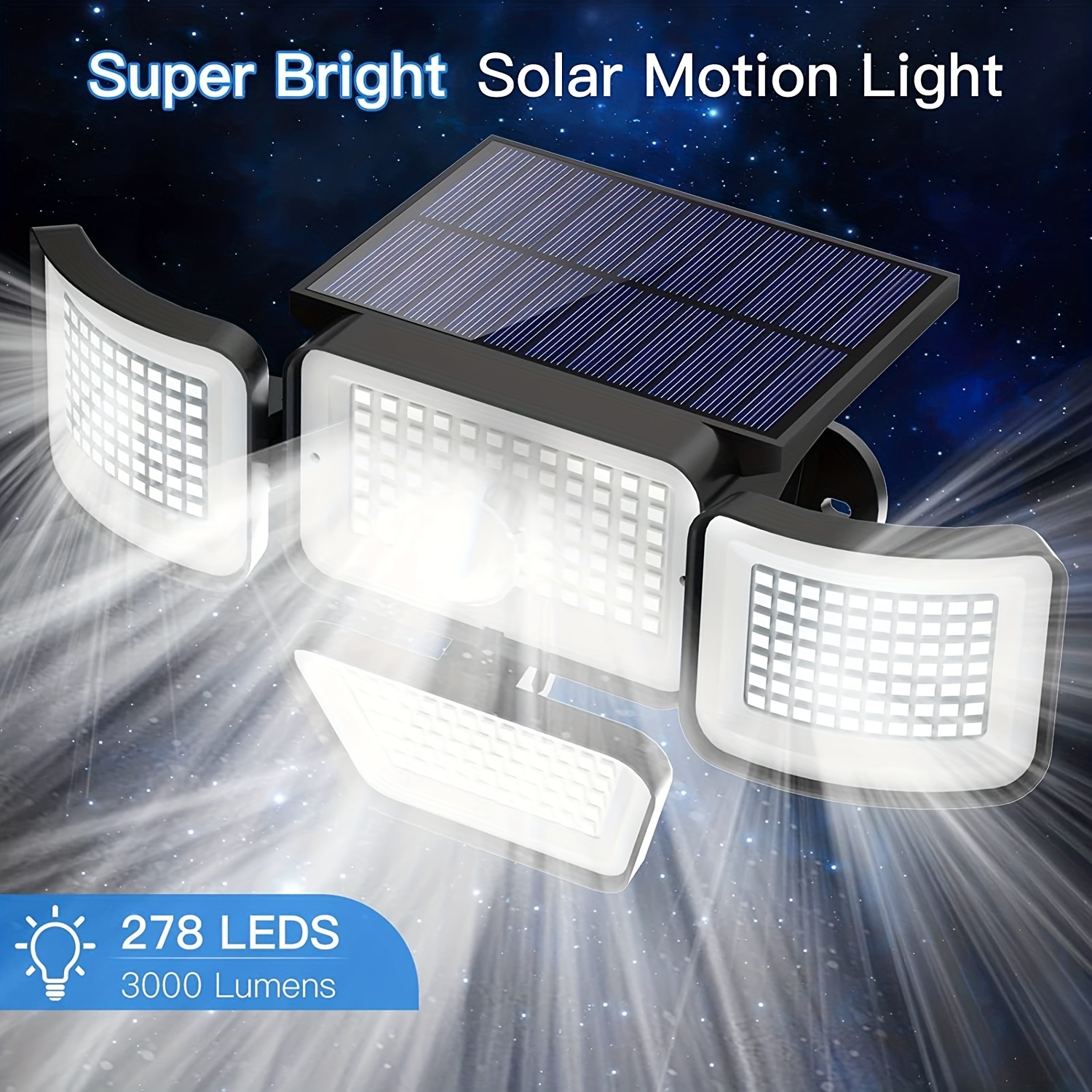  Luces solares para exteriores, 106 luces LED de 3000 lm con  sensor de movimiento alimentado por energía solar con control remoto, luces  de pared de seguridad LED del atardecer al amanecer