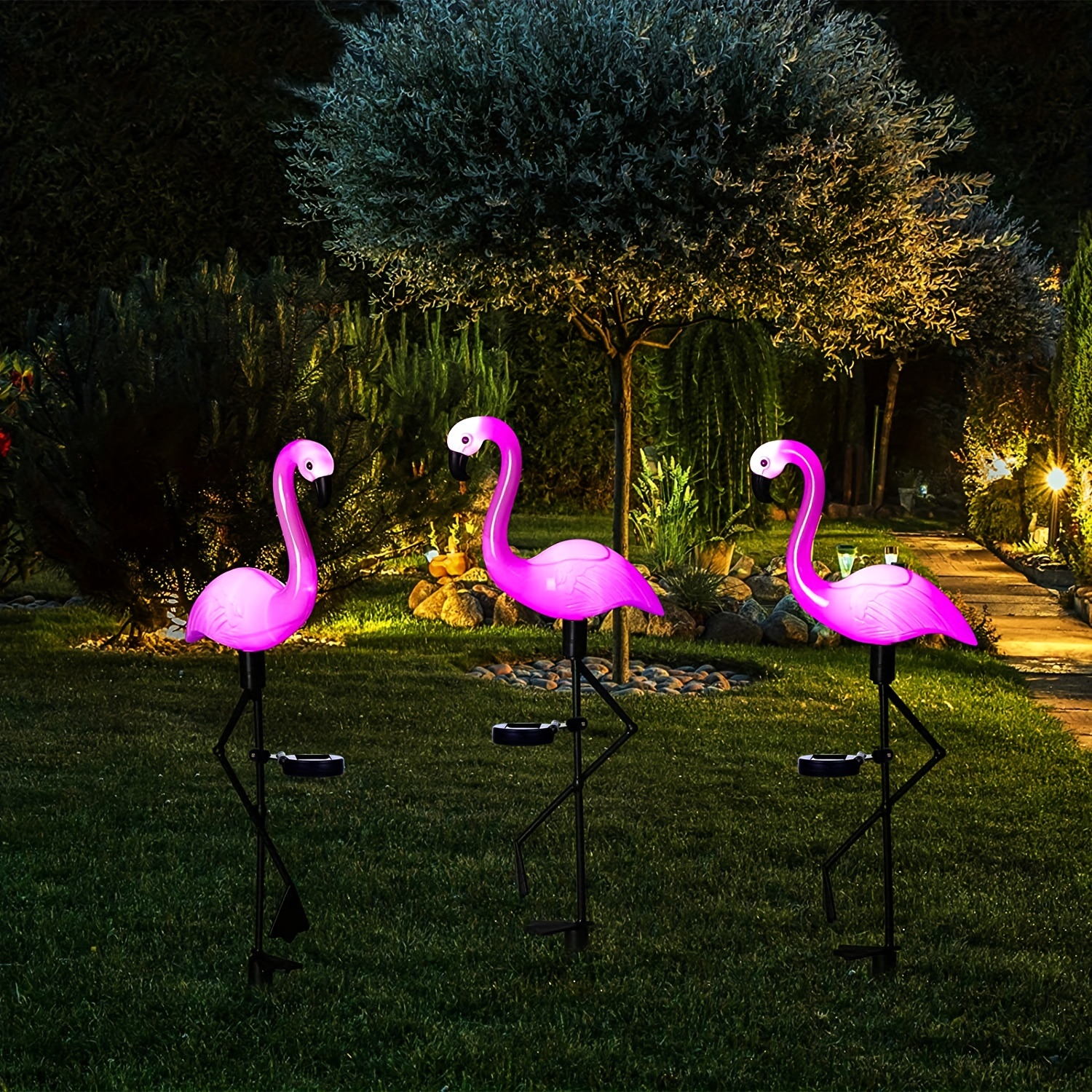 Set of 6 Small Pink Flamingo Yard Ornament Stakes Mini Lawn Plastic Flamingo  Sta