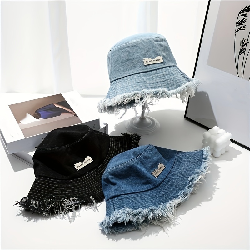 Stylish Ripped Edge Bucket Hat Solid Color Casual - Temu