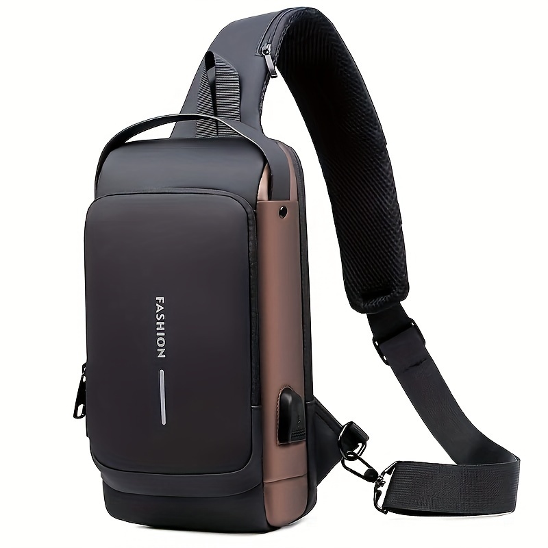 Bolso bandolera para hombre, mochila de cuero de negocios, bolsa cruzada de  viaje con puerto de carga USB, Clásico