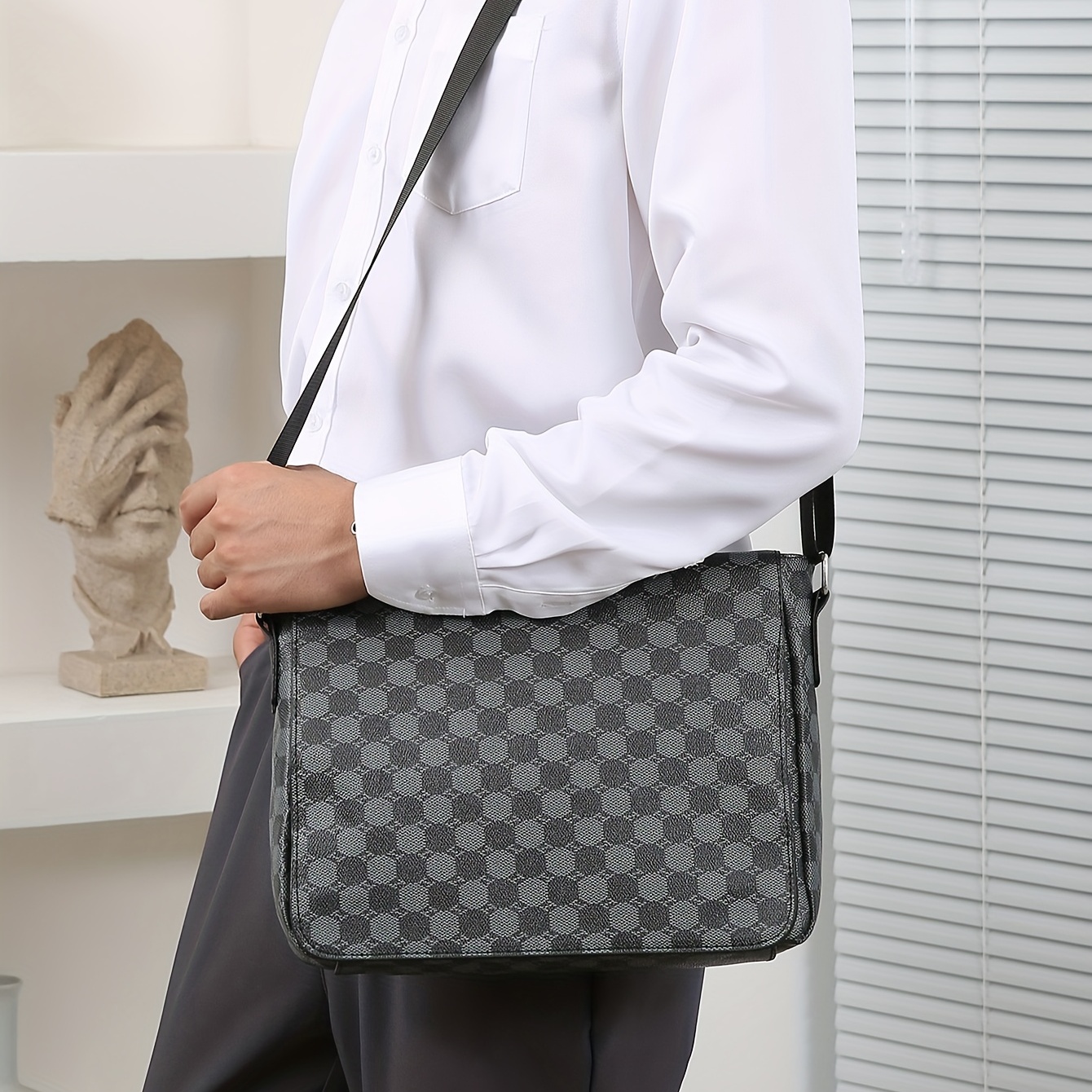 Bolso mensajero de pvc para hombres hombro a cuadros satchel crossbody  mochila mejor regalo