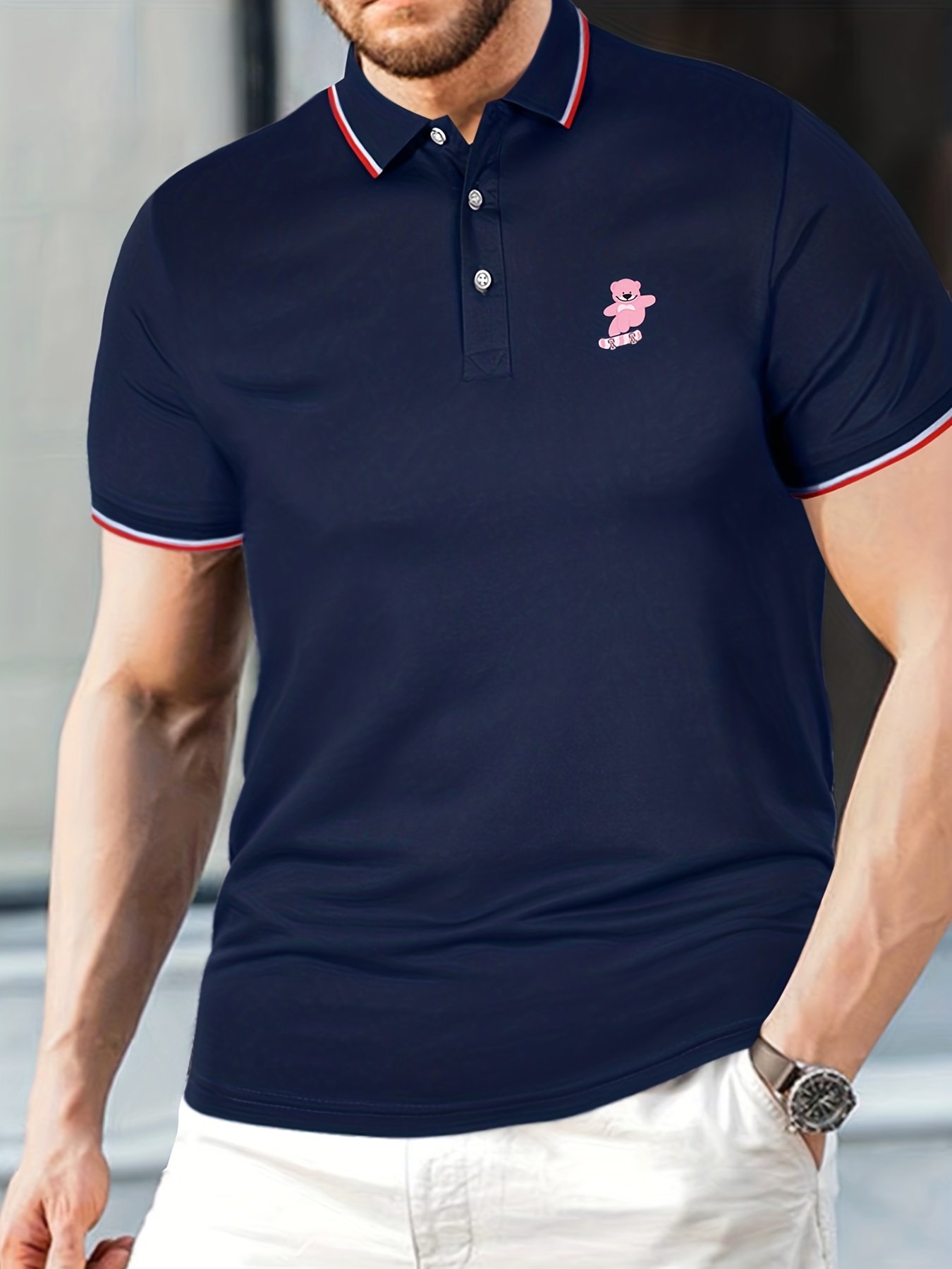 Hombre Polo básico slim manga corta Rosa