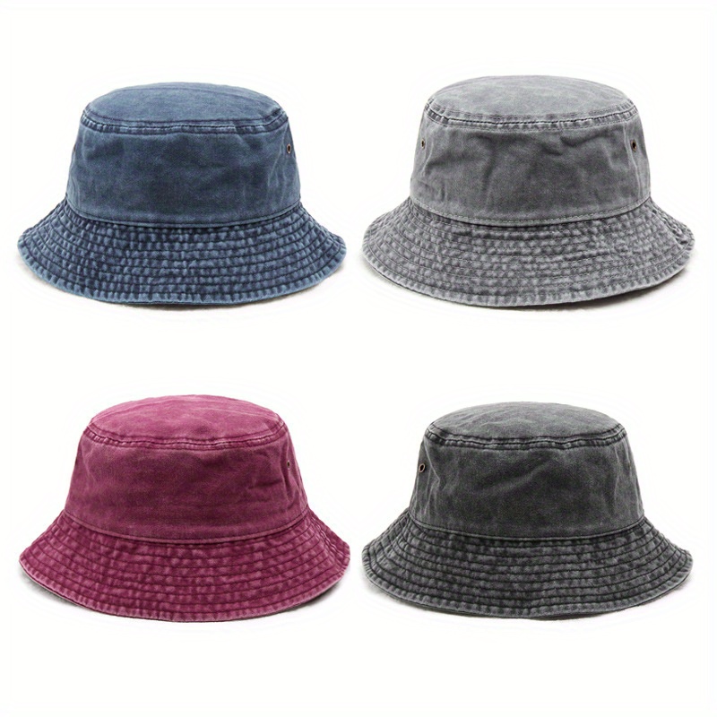 Vintage Denim Bucket Hat Solid Color Washed Distressed Sun Hats Foldable  Boonie Hats For Women Girls