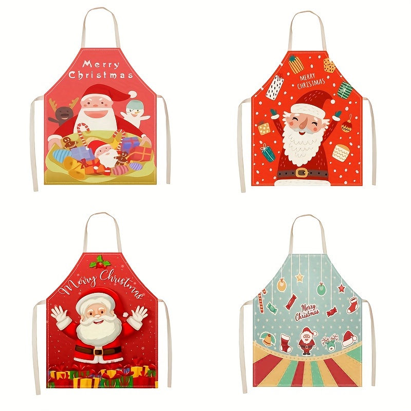 Adults Apron, Santa Clause Print Waist Cloth Festival Ornament Cooking  Accessories for Women Men