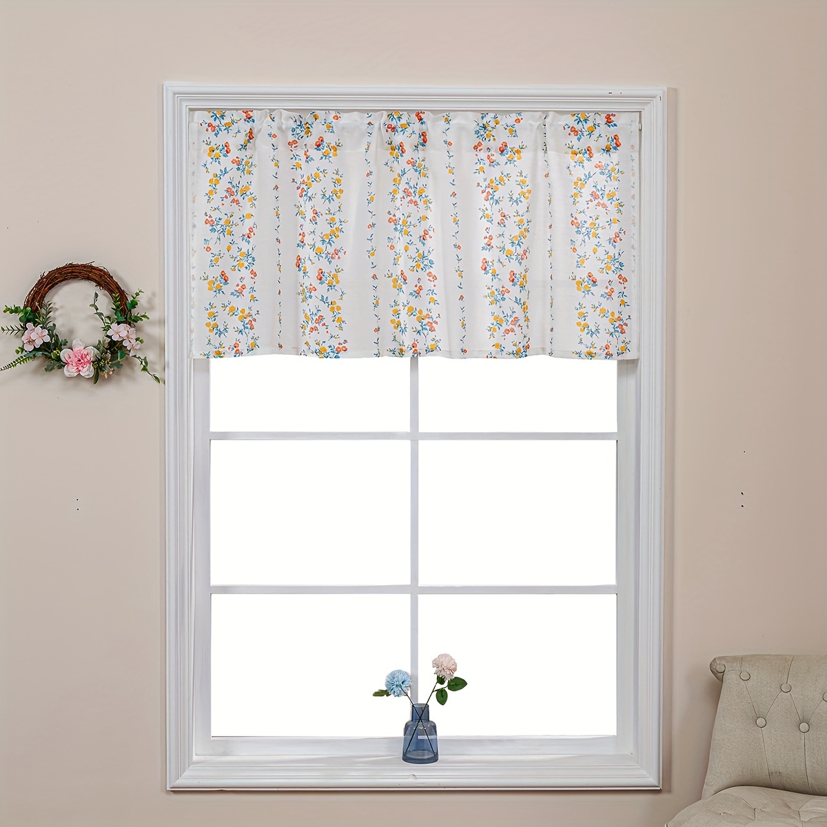  Cenefa de cortina de encaje para ventanas de cocina, puerta,  cenefa transparente con diseño de mariposa para habitación de niñas,  bolsillo para barra, cortinas cortas bordadas florales para baño, sala 