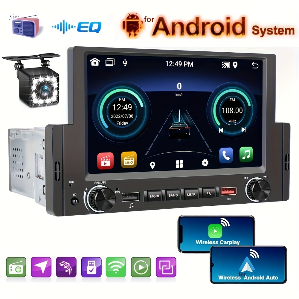 6.9 pulgadas solo DIN Apple Carplay coche estéreo pantalla táctil radio de  coche con Bluetooth 5.0 soporte Android Auto Mirror Link FM EQ SWC