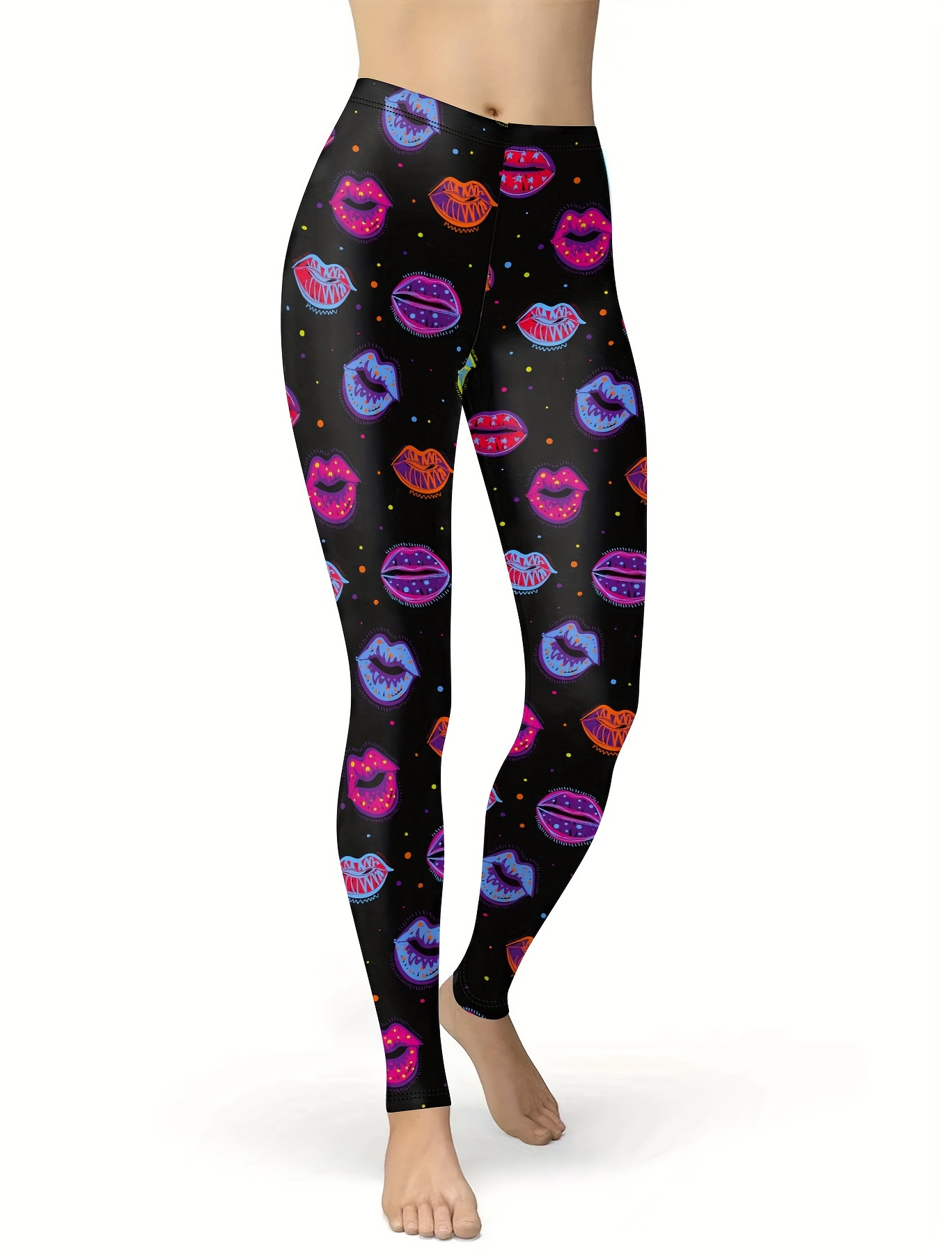 Women's Vintage Lips Printing Sports Leggings High Elastic - Temu Canada