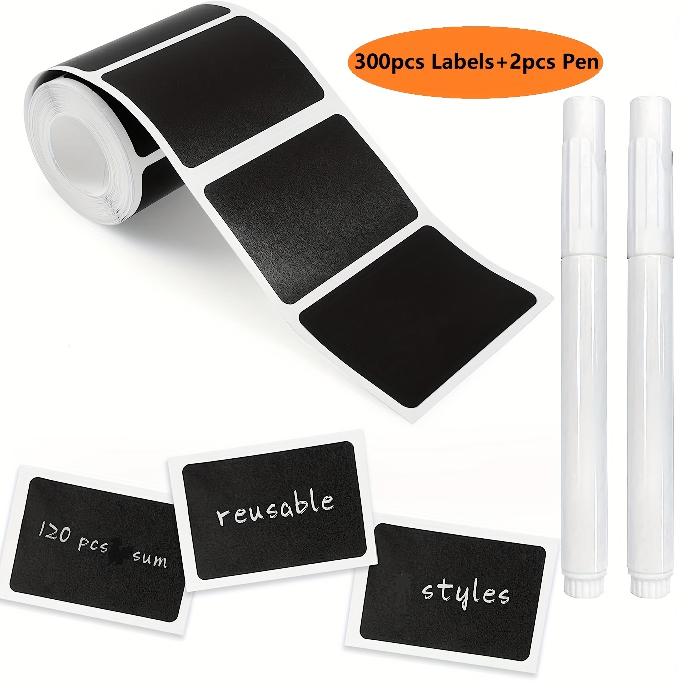 173 Chalkboard Label Stickers with 2 Chalk Markers Pen, Black