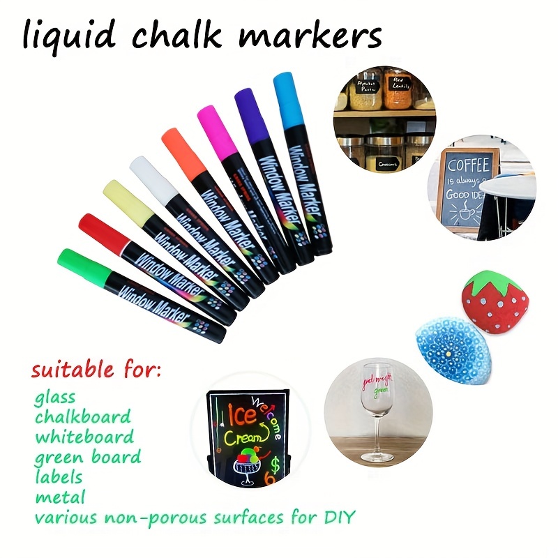 Liquid Chalk Markers (12pc) Erasable Chalkboard Pen for Blackboard (USA)  Kids