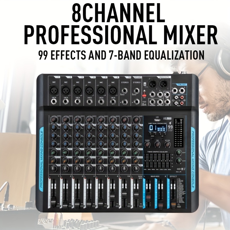 6-Channel Audio Mixer DJ Controller 7 Band EQ, 16 DSP Effects & USB