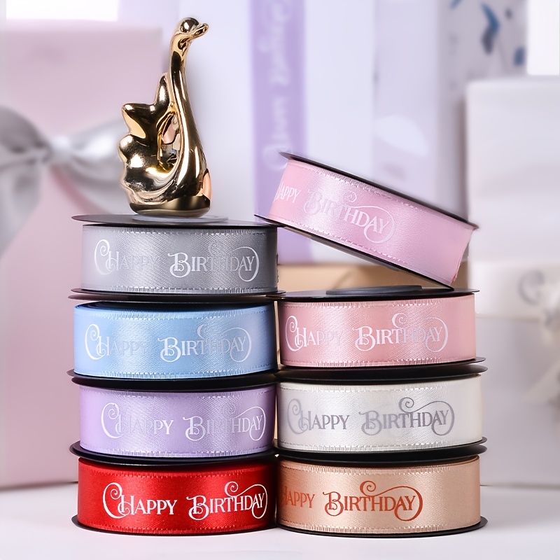 Multicolor Happy Birthday Design Printed Satin Ribbon, Packaging Type: Roll