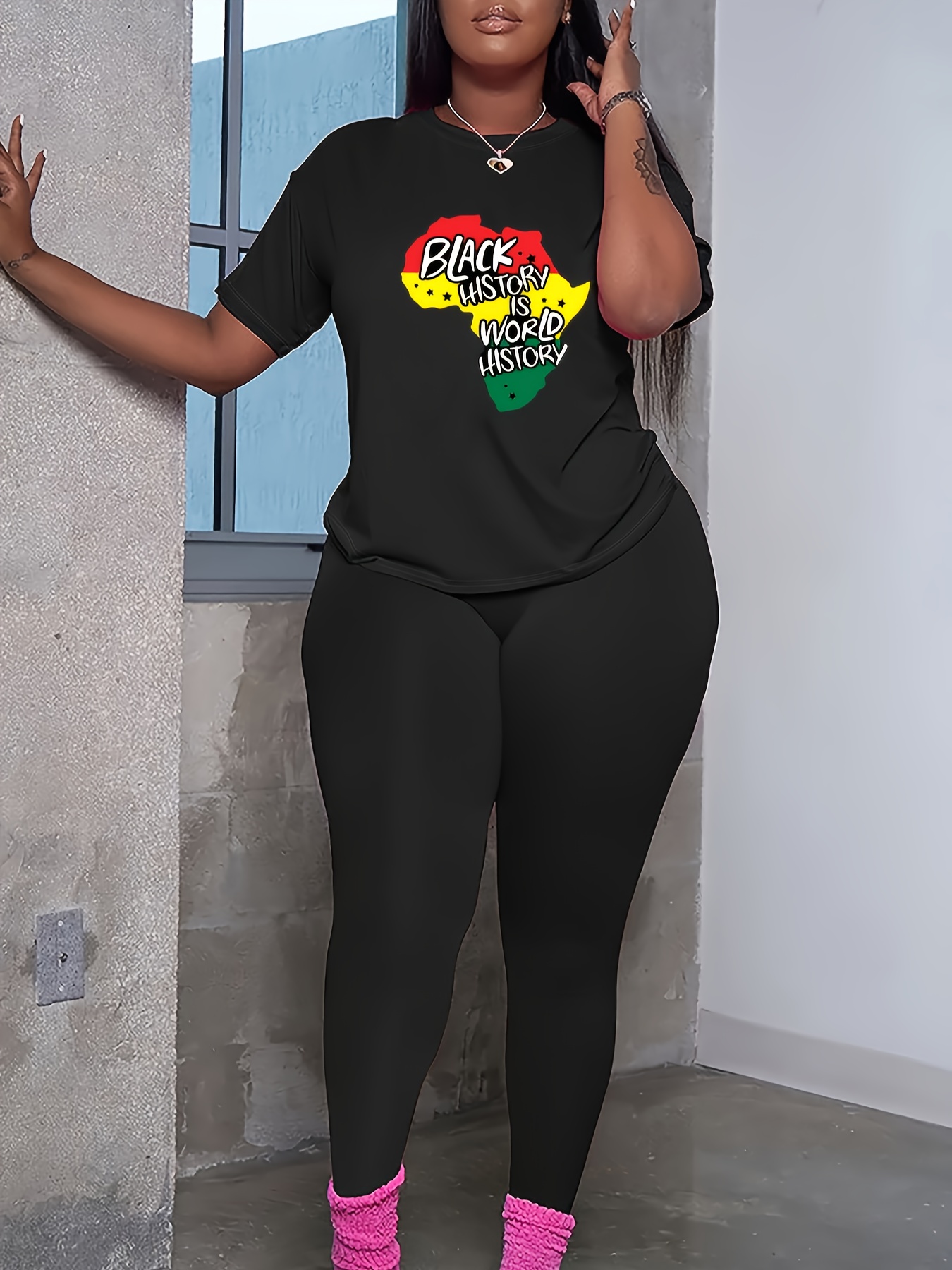 Black Two Piece Set Leggings - Temu