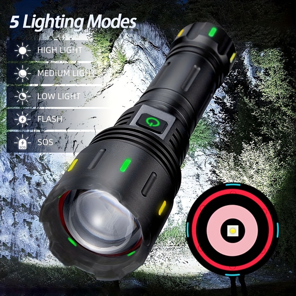 Lampe Torche Tactique 3000 Lumens Super Brillant L2 Lampe de Poche LED USB  Rechargeable 5 Modes d'éclairage Montage sur Rail et Interrupteur Pression  pour la pêche en plein air