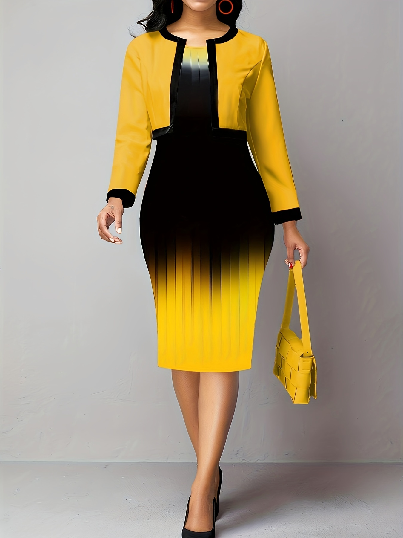 Plus Size Casual Outfits Set, Women's Plus Colorblock Stripe Print Tube  Dress & Long Sleeve Cardigan Outfits - Temu