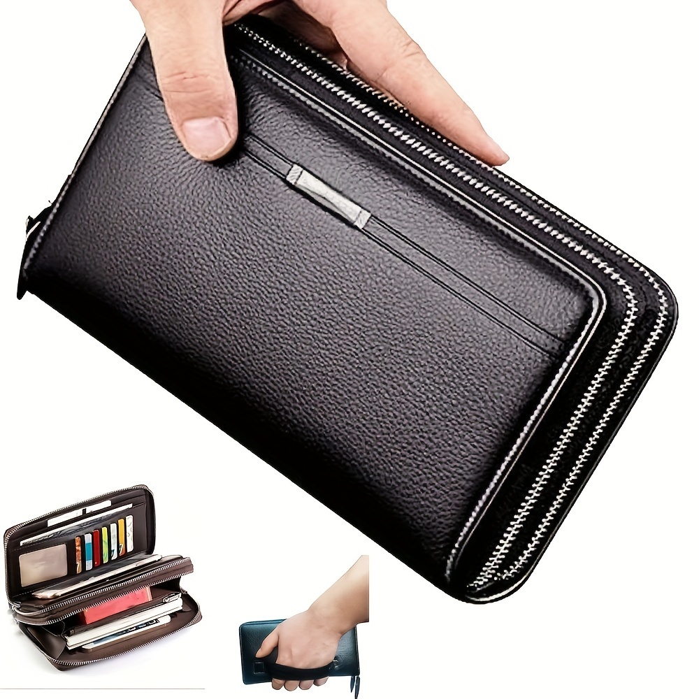 KANGAROO Brand Men Clutch Bag Fashion Leather Long Purse Double Zipper  Business Wallet Black Brown Male Casual Handy Bag