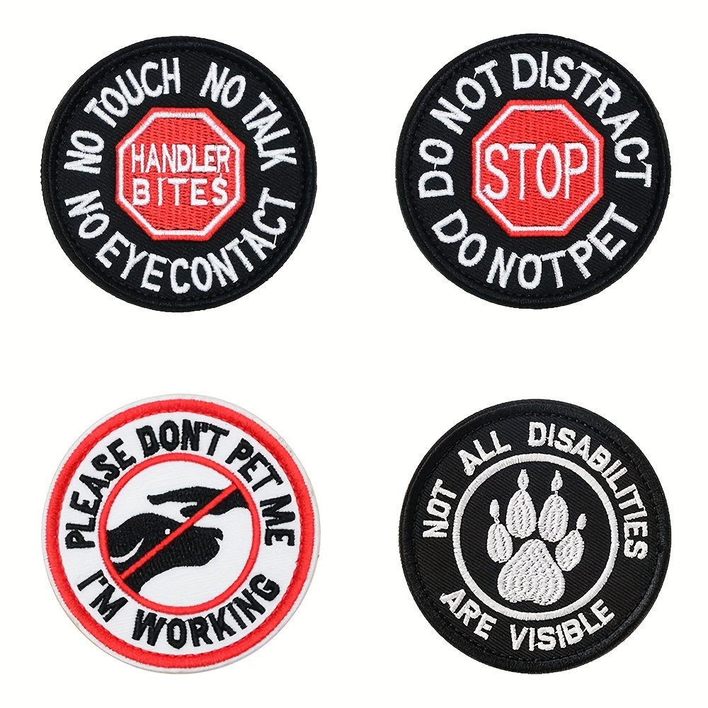 Service Dog Stop No Touch Talk Eye Contact Do Not Pet Working Ignore Me  Vest/Harnesses Morale Tactical Patch Embroidered Badge Fastener Hook & Loop