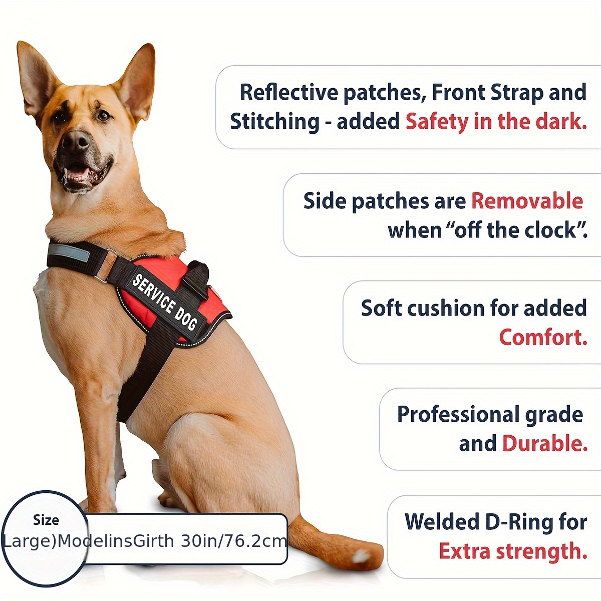 Service Dog Harness Vest Reflective - K9 Patches - Waterproof ALL