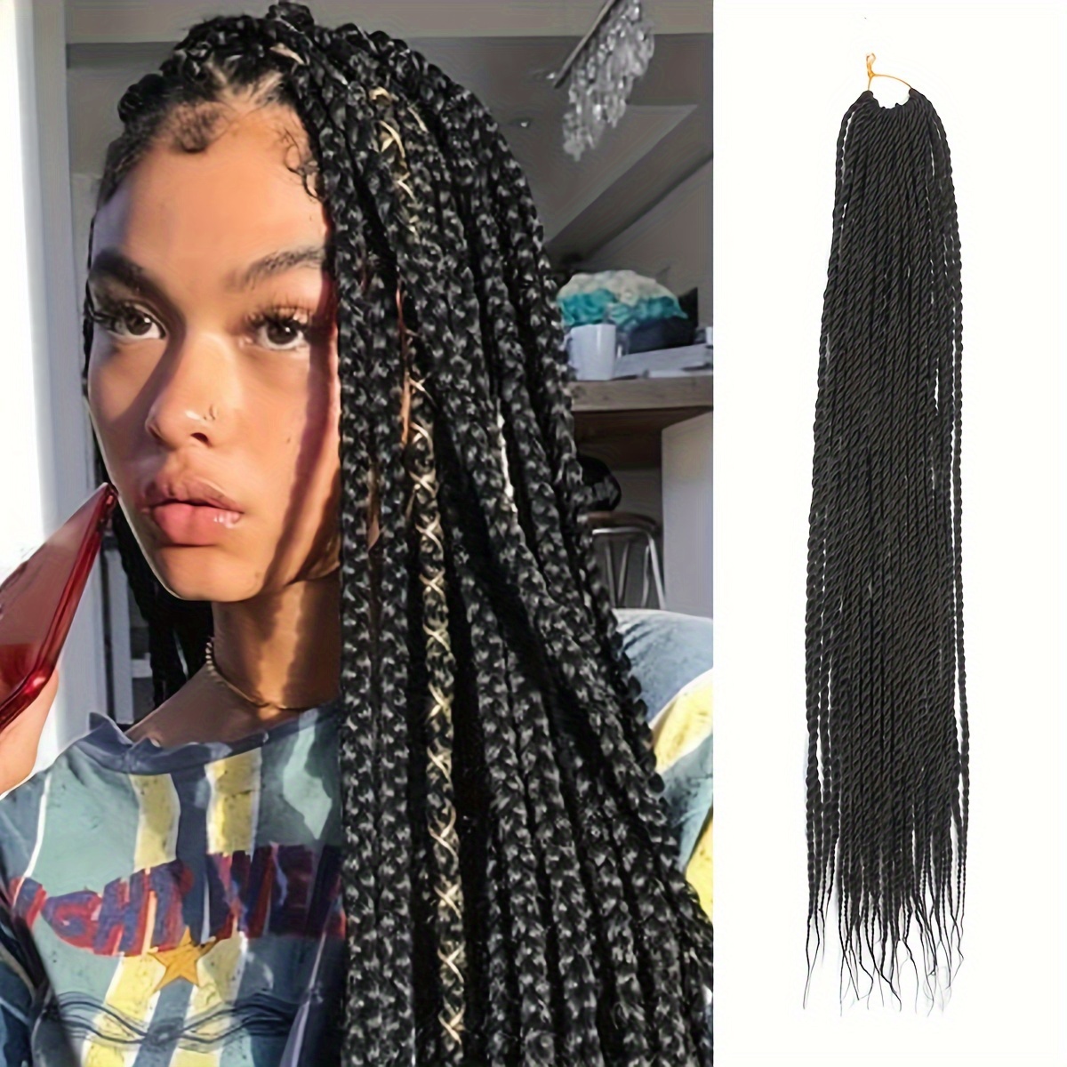 Black Braiding Hair 26 inch Pre Stretched Easy for Braiding Hair Yaki Texture Professional Braiding Hair Hot Water Setting Synthetic Hair Extension