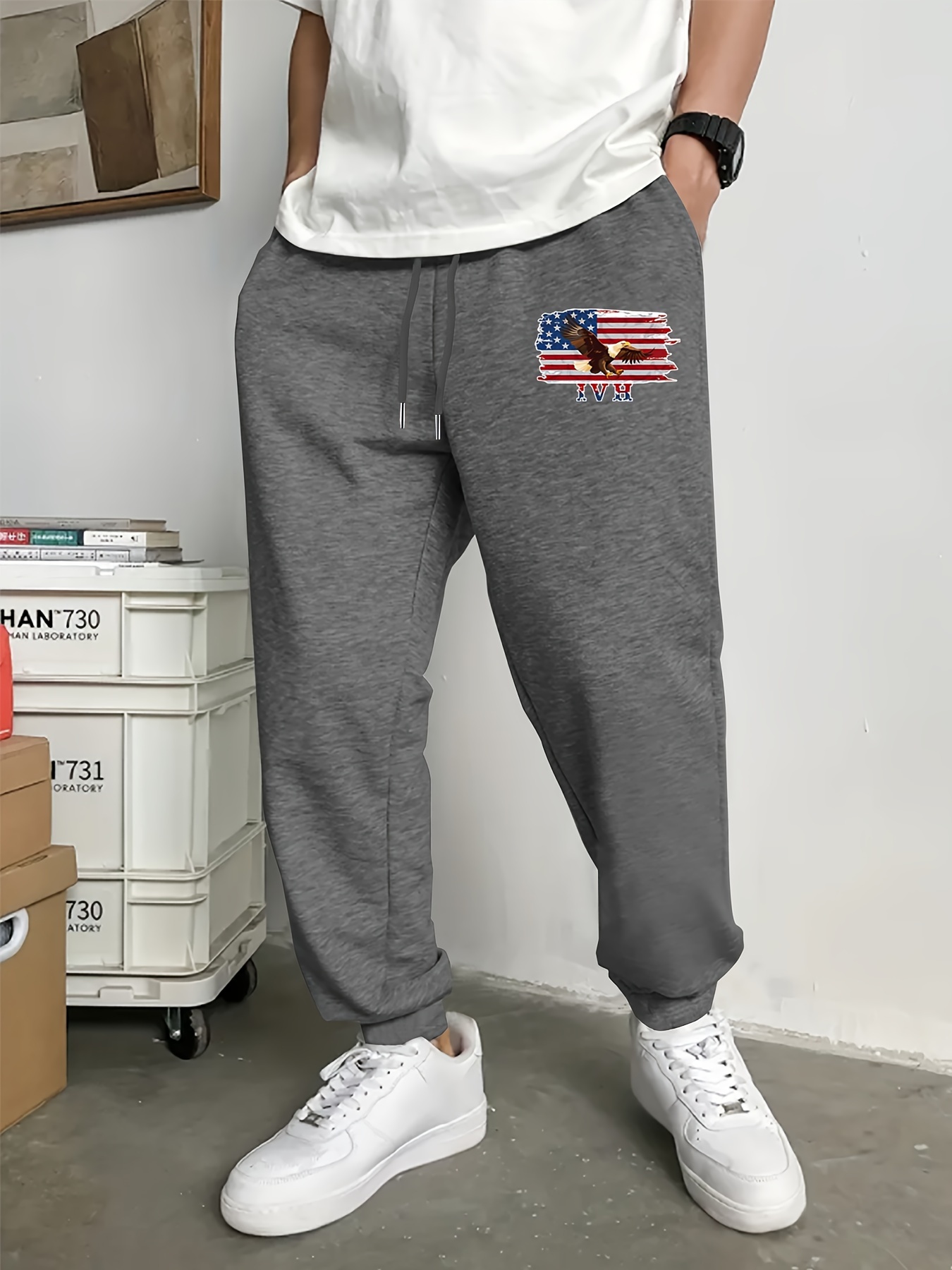 Men's Novelty Pajama Pants, Eagle American Flag Pattern Funny Joggers  Pants, Sweatpants With Drawstring