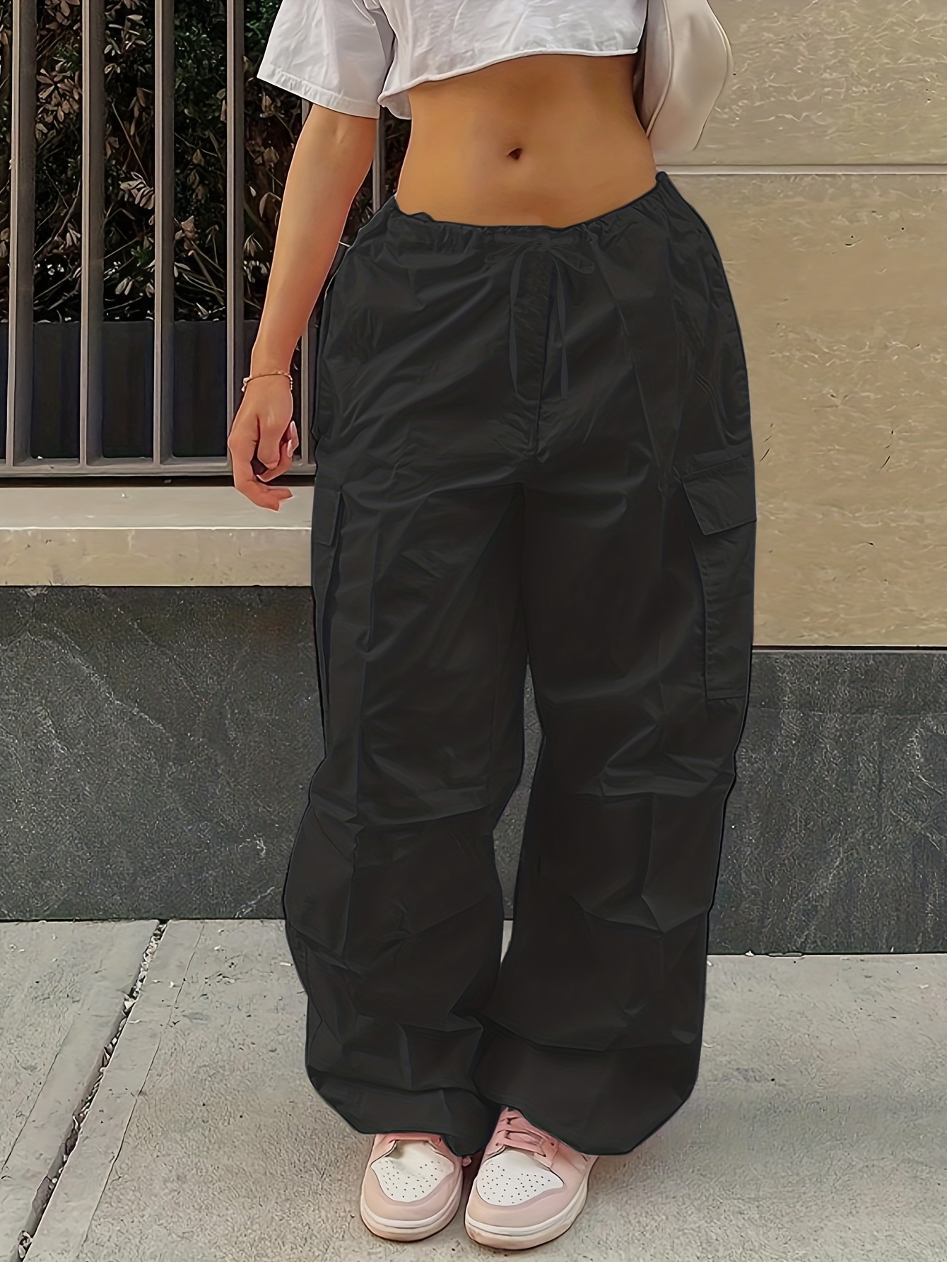 High Waist Wide Leg Baggy Y2k Cargo Pants With Pockets, Solid Casual Pants  For All Season, Women's Clothing - Temu Germany