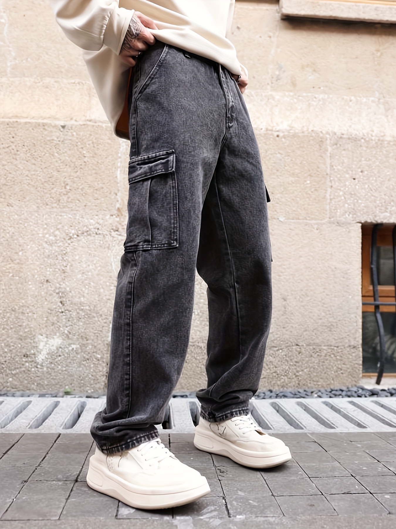 Jeans rectos para hombre, pantalones de mezclilla de bloque de color de  retazos, pantalones rectos sueltos, pantalones de mezclilla de moda urbana