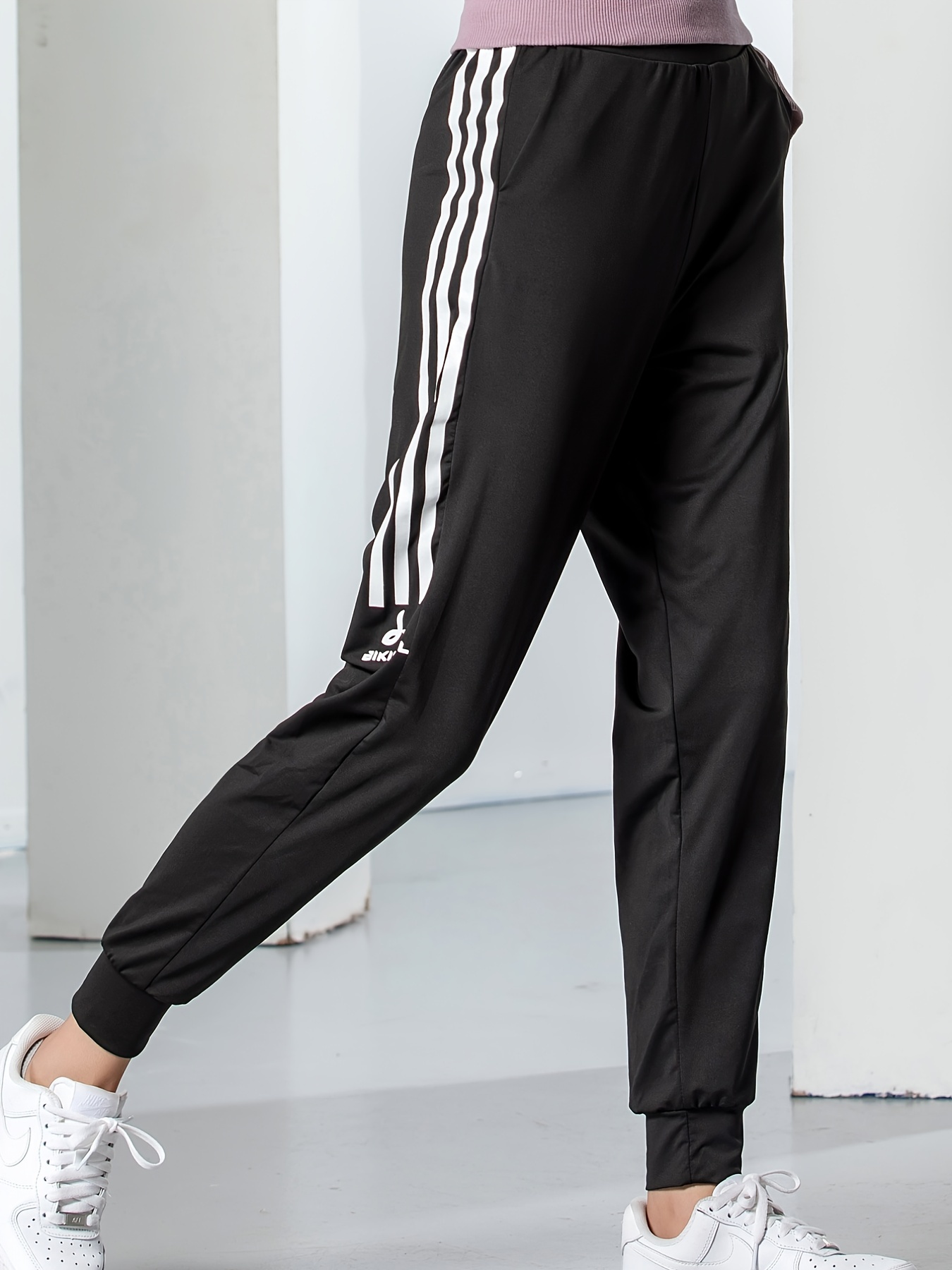White Striped Side Sweatpants Women Running Workout Joggers - Temu