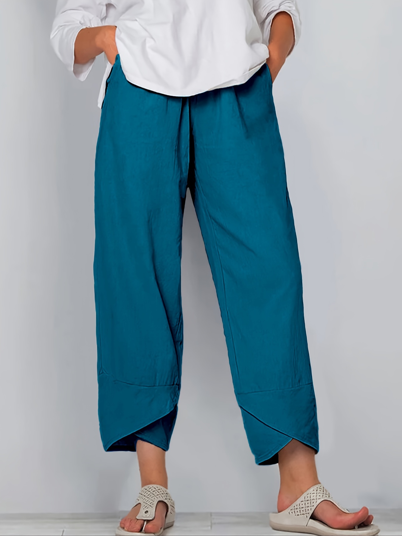 Pantalones bombachos informales de cintura alta con cordones para mujer,  ropa de calle a la moda