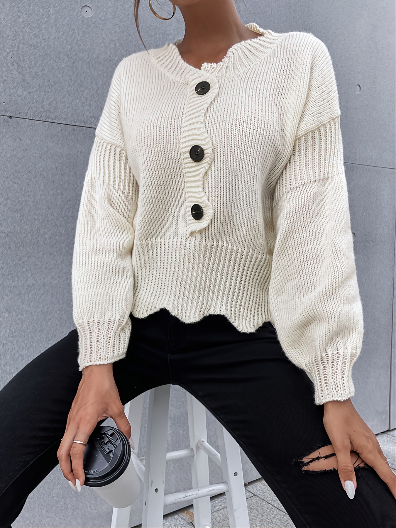 Oversized Scoop Neck Sweater, Casual Long Sleeve Loose Fall Winter Knit  Sweater, Women's Clothing