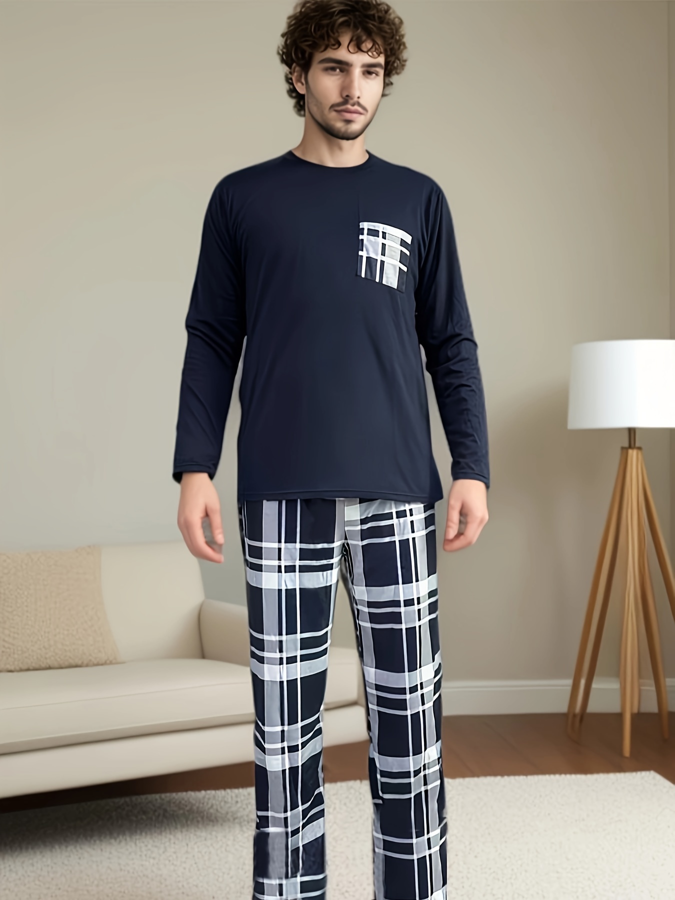 Men's Pajama Sets, Long Sleeve Shirt And Pants Suit, Male Homewear/Home  Clothes