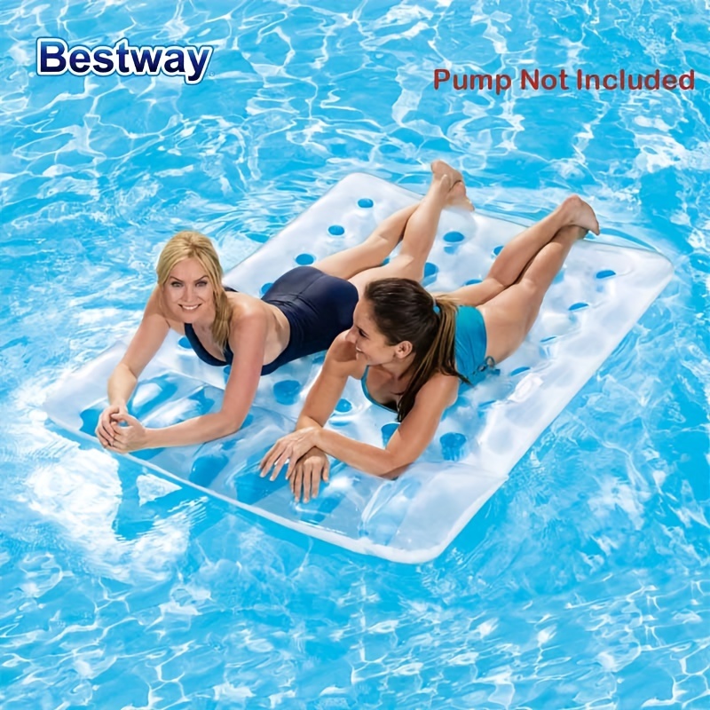  Colchoneta extragrande de lujo para piscina California Sun,  para 2 personas, con tres capas de espuma, color azul : Juguetes y Juegos
