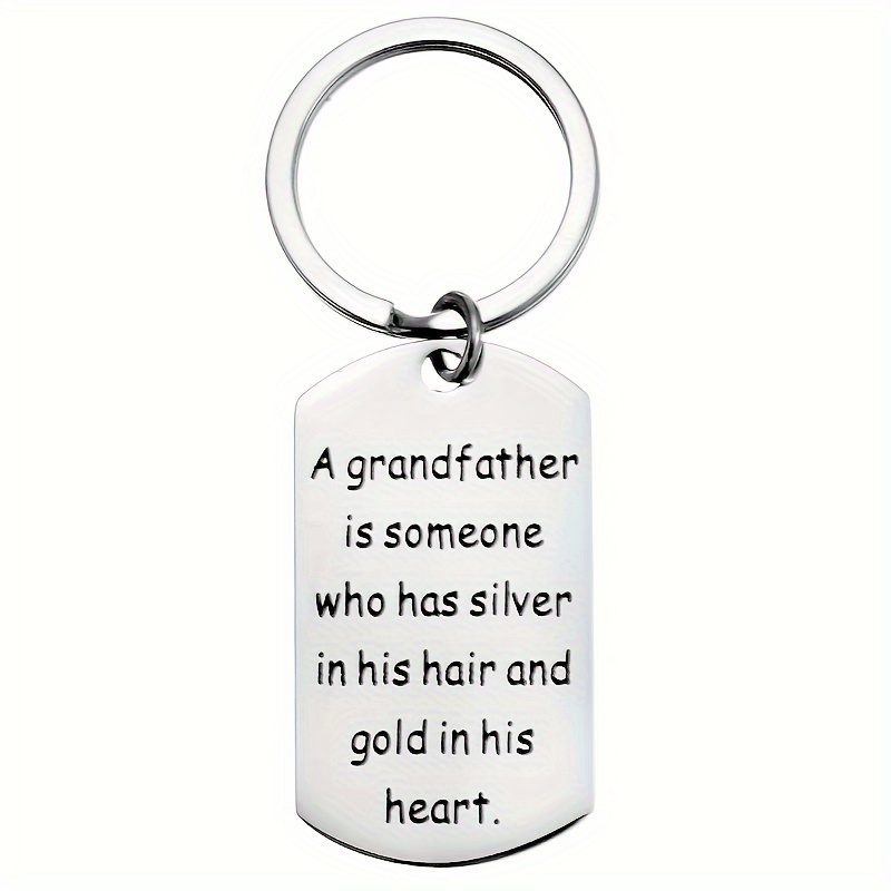 Solid Stainless Steel Tag Inspirational Keychain by Pink Box Silver / to Grandpa from Granddaughter