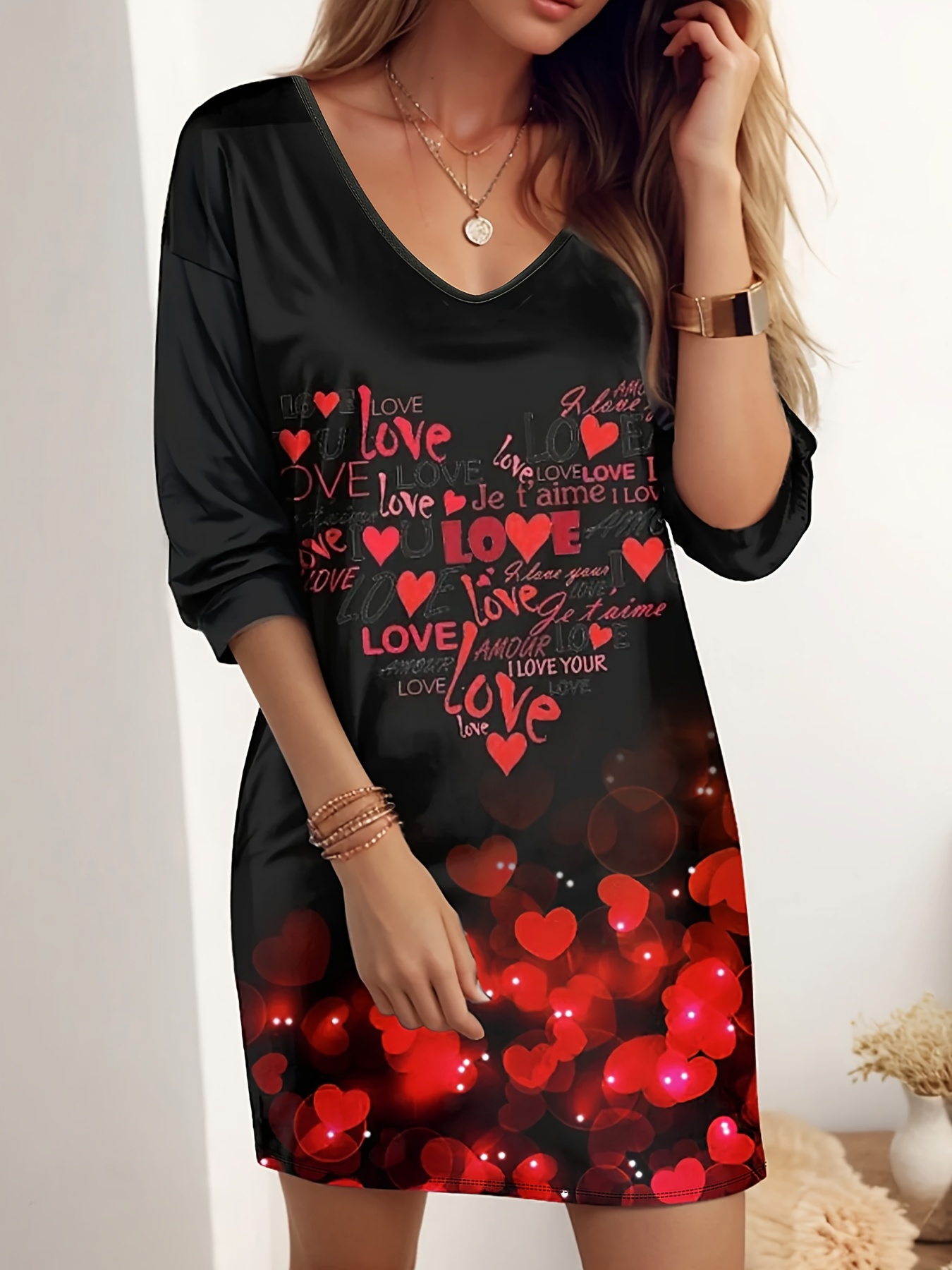 Robe évasée à manches longues pour femme - Pour la Saint-Valentin