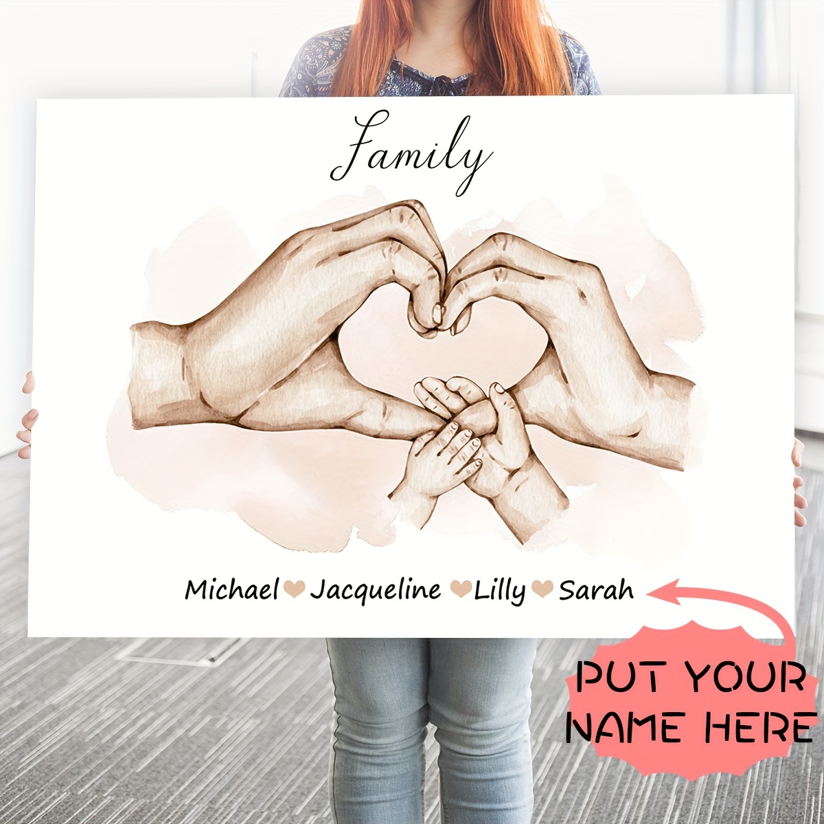 Impression de mains de famille, Impression familiale de 5 personnes,  Impression familiale personnalisée, Cadeau pour la famille, Portrait de  famille