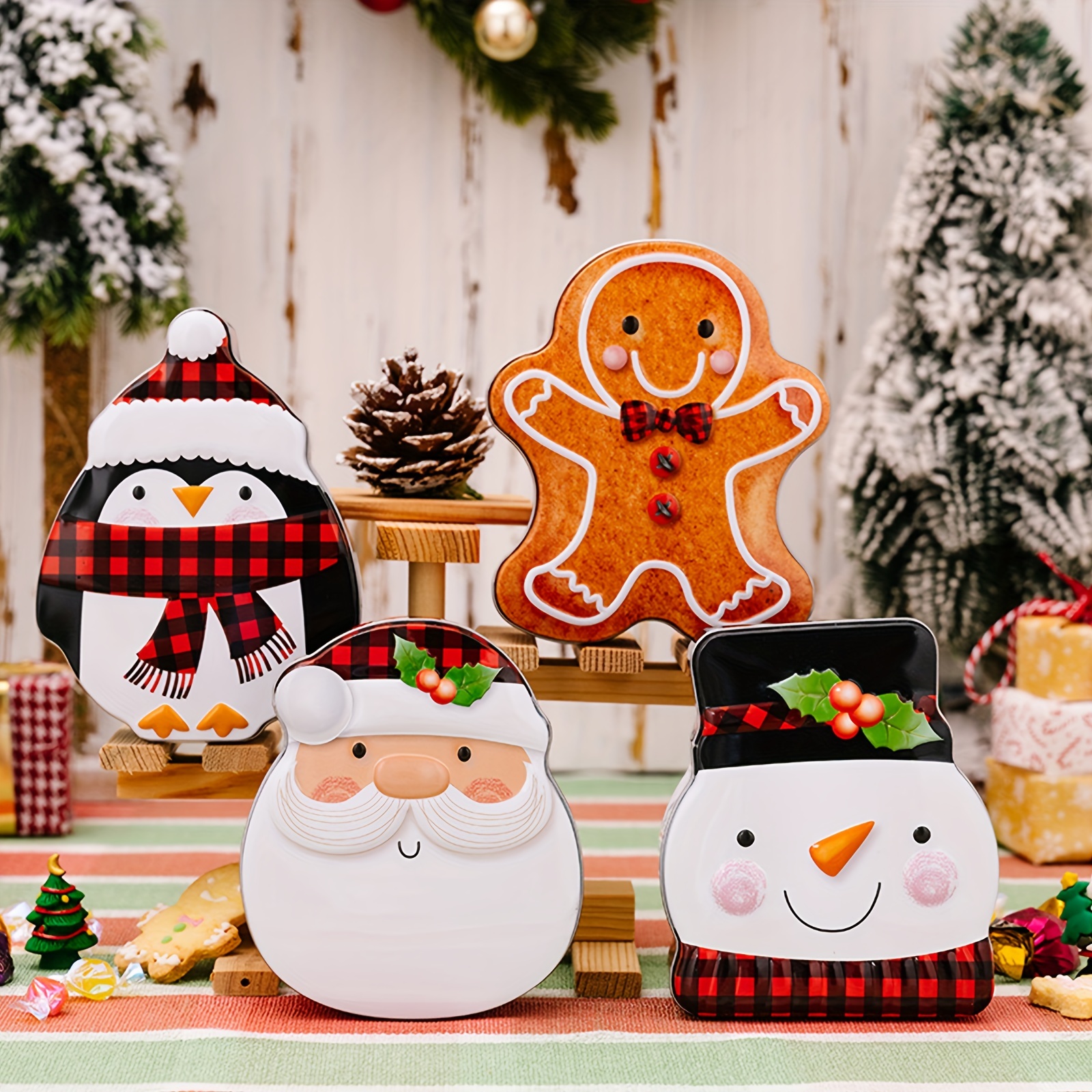 Christmas Cookie Tins Round Santa Holiday Treats Chocolate - Temu